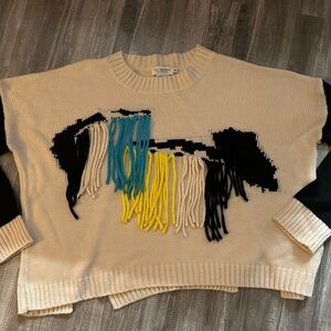 Colorful Fringe Sweater cotton and acrylic blend. Smoke free home. Worn once.
